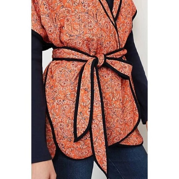 J Jill Belted Quilted Ruana Size XL-3X NWT Orange Paisley Belted Jacket Kimono - Picture 5 of 16